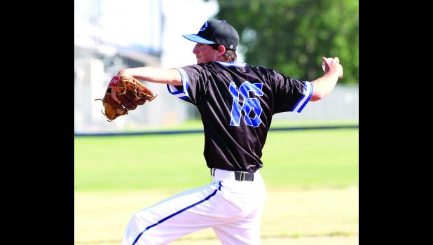 Gabe Grabau throws a pitch against Decorah on June 16.