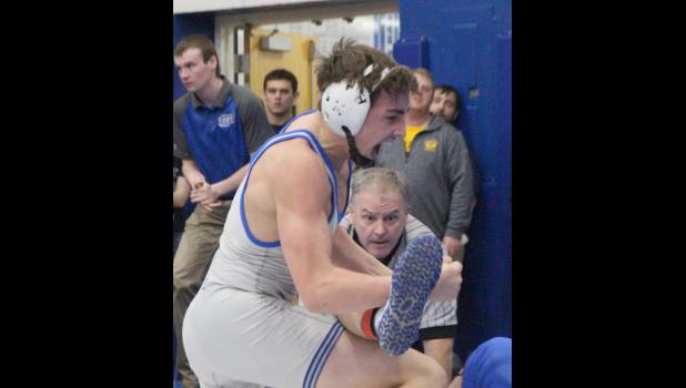 Hunter Bye celebrates after a win during the Flanagan Invitational.