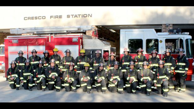 CRESCO - Front Left-Right: Adam Powers, Riley Wilson, Travis Weinacht, Chris Shimek, Lieutenant Matt Brace, Parker Moser, Riley Foote, Adam Barnes, Training Officer Josh Tupy, Jeff Schlatter and Isaac Hover. Back Left-Right: Training Officer Jess Stevens, John Gehling, Nic Steffen, Will Schrage, Marshall Rogne, Mark Andera, Chief Chuck Reicks, First Assistant Annette Trachta, Second Assistant Alex Holmstrom, Lieutenant Matt Andera, Captain Kip Powers, Secretary/Treasurer Chas Malek, and Neal Stapelkamp. Not Pictured: Captain Rod Trachta, Charlene Alden, Alex Koenigs, Brad McKenna, Ross Niewoehner, Hunter Slifka and Administrator Sandi Lybbert.