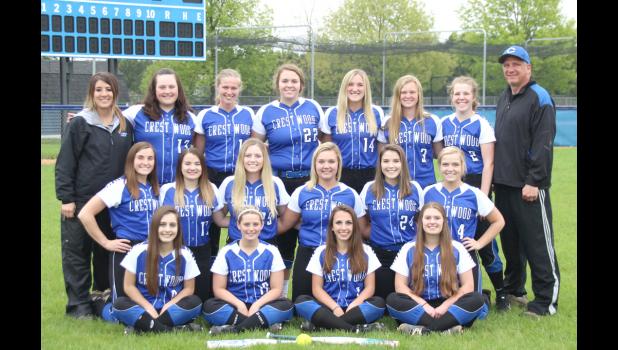 Members of the 2018 Crestwood varsity softball team include, first row, left to right: Kailyn Erickson, Taylar Pecinovsky, Keelee Andera, Kim Hauber. Second row: Shelby Pisney, Trista Foster, Ashley Voves, Kaylee Thomas, Maddie Steffen, Kayla Lentz. Third row: Assistant Coach Alicia Denner, Kristen Reicks, Annie Mast, Hallie Frohn, Shannon Pisney, Laken Lienhard, Kennedy Gaul, Head Coach Doug Sickles.