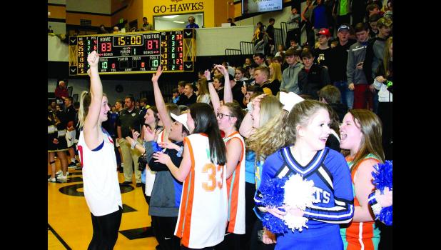 The Crestwood students celebrate the boys' basketball victory over Clear Lake.