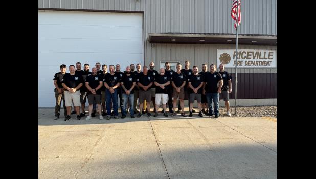 RICEVILLE - Left to right: Tristan Fox, Tony Becker, Dakota Sprung, Colton Reddel, Captain Luke Pickar, Dusty Sprung, Wade Levendusky, Kevin Swenson, Aaron Perry, Jake Kraft, Captain Brandon Watson, Zack Lee, Safety Officer Dave Mayer, Sal Gomez, Assistant Chief Jim Owen, Chief Derek Reddel, Daryl Joens, Luke Harken, Scott Hammon, Assistant Chief Josh Mauer, Mike Johnson, and Training Officer Kyle Guertin. Not pictured: Secretary Brittany Guertin, Treasurer Shannon Pickar, Bob Grimm, Loren Hurst, Linford Shirk, Shane Hurst and Jamie Krukow.