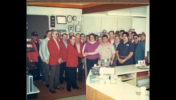 Nick and Rhonda Ruppert during their Grand Opening Thanksgiving weekend in 1988, along with members of the Chamber of Commerce